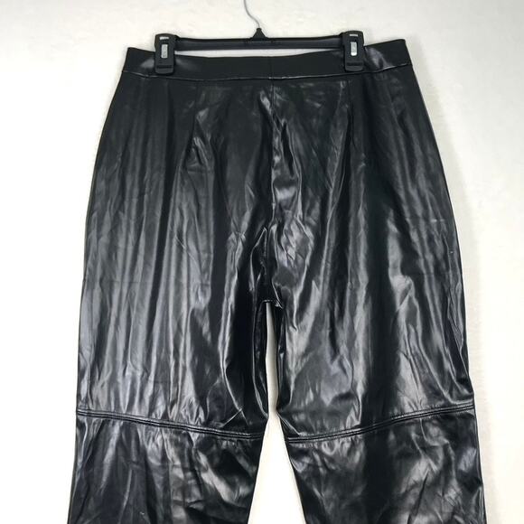 Halston Faux Leather Pleated Pants Medium Trouser Shiny Quiet Academia Baggy - Picture 7 of 10